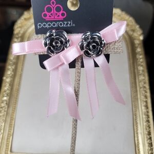 Paparazzi Pink and Silver Ribbon Earrings